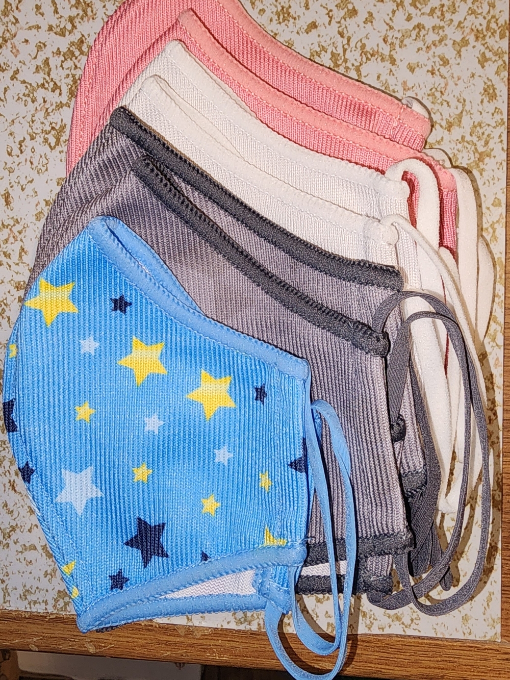 Adult (6) Kids(1) Reusable Face Masks  Blue Star, Pink, Gray, White Options